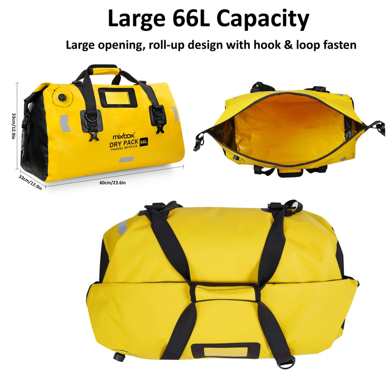 66L Waterproof PVC Motorcycle Tail Duffle Dry Bag - Yellow