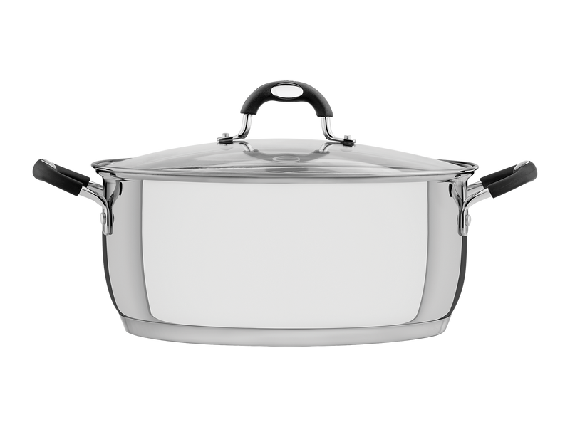 Solar Silicone Shallow Stainless Steel Casserole Dish With Tri-Ply Base  And Glass Lid, 30cm And 8.9l