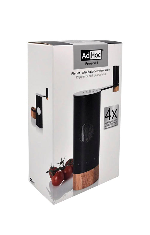 AdHoc Salt or Pepper Geared Mill with 4x Grinder - PowerMill Black