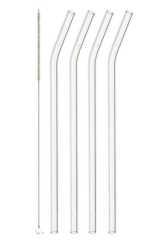 Leonardo Glass Straws with Bend Ciao 23cm with Cleaning Brush – Set of 4