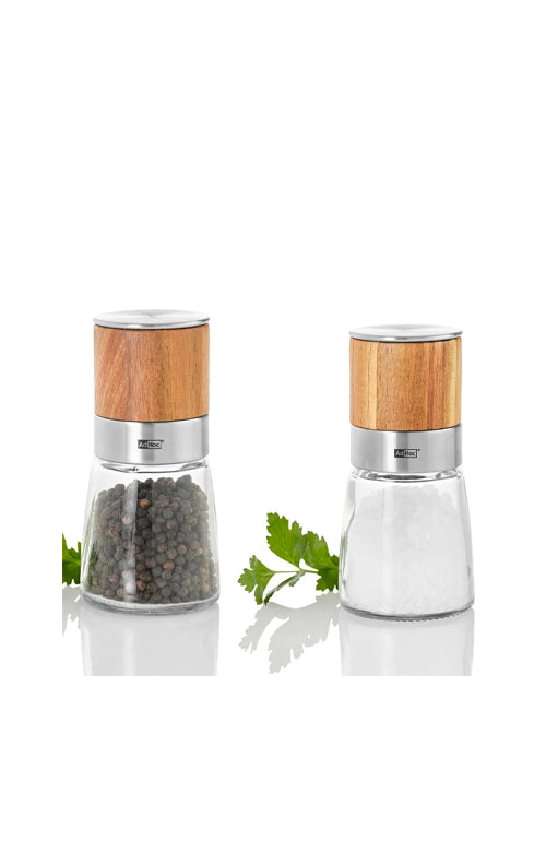 AdHoc Salt & Pepper Grinder Set in Glass & Wood: