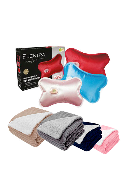 Electric Hot Water Bottle + Sherpa Throw Combo