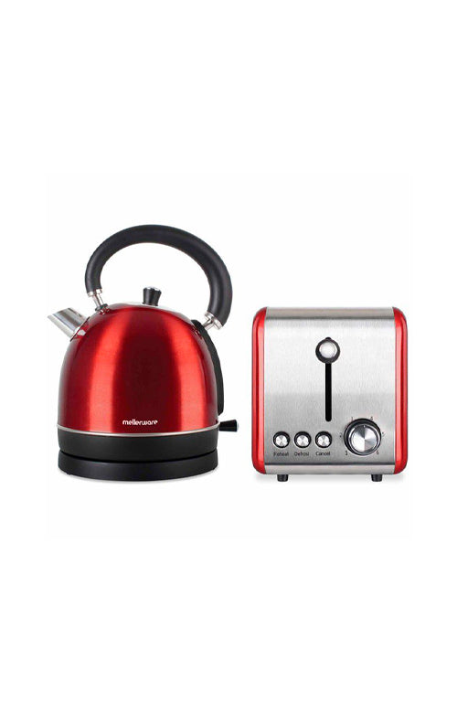 Mellerware Stainless Steel Red Toaster and Kettle Combo Set