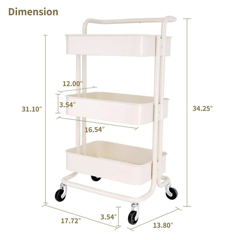 3 Tier Metal Utility Rolling Cart Trolley (Clearing Item)