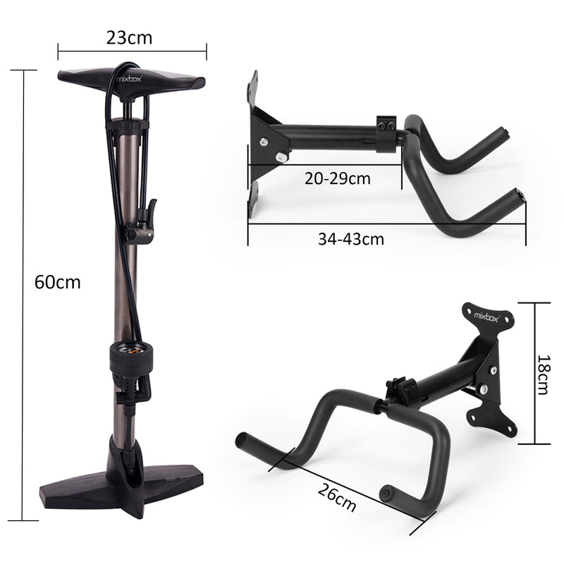 Adjustable Bicycle Wall Hanger Rack & Tyre Pump Set