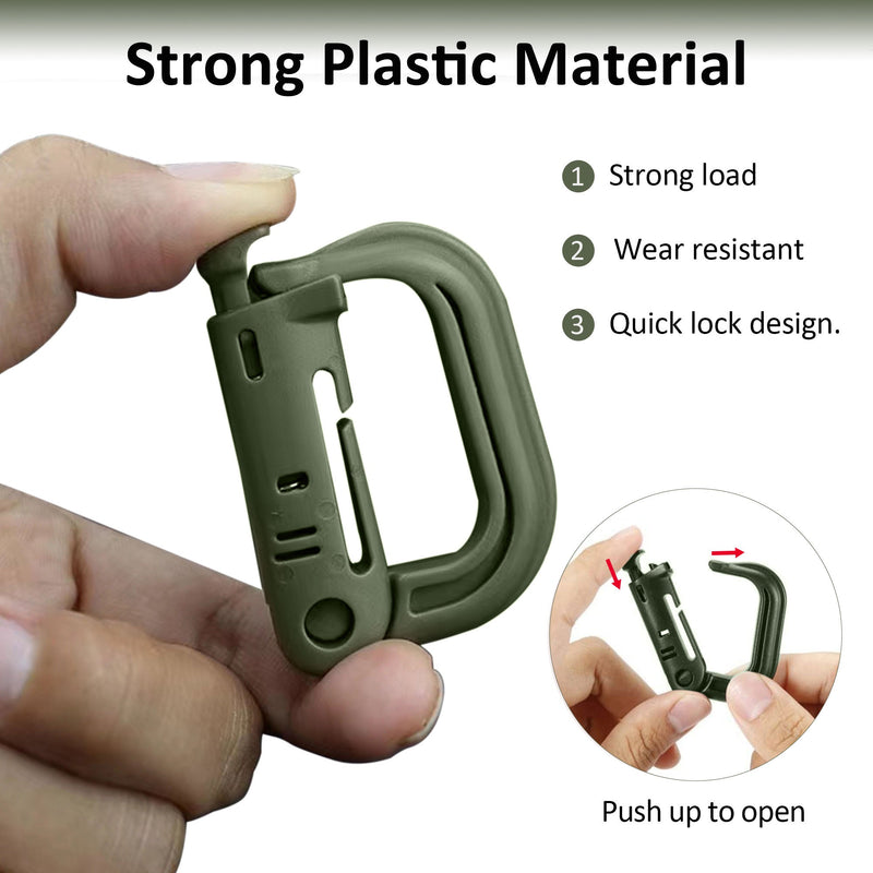 12 Pieces Plastic Tactical D-Ring Carabiner Clips