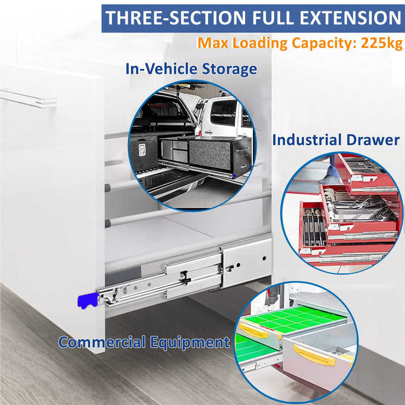 Set of 2 Heavy Duty 76mm 4 x 4 Bakkie Drawer Slides With Lock-1.9m