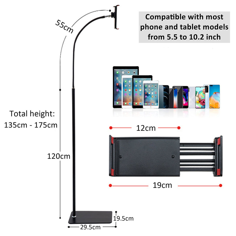 1.75m Tall Adjustable Phone Floor Stand Holder