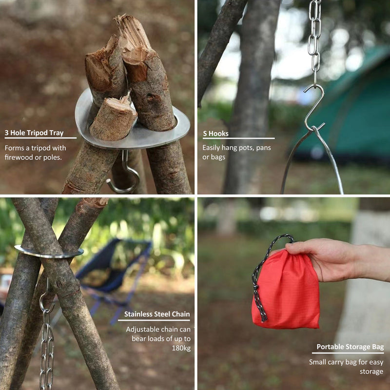 Camping Tableware Storage Bag & Campfire Tripod Board Set