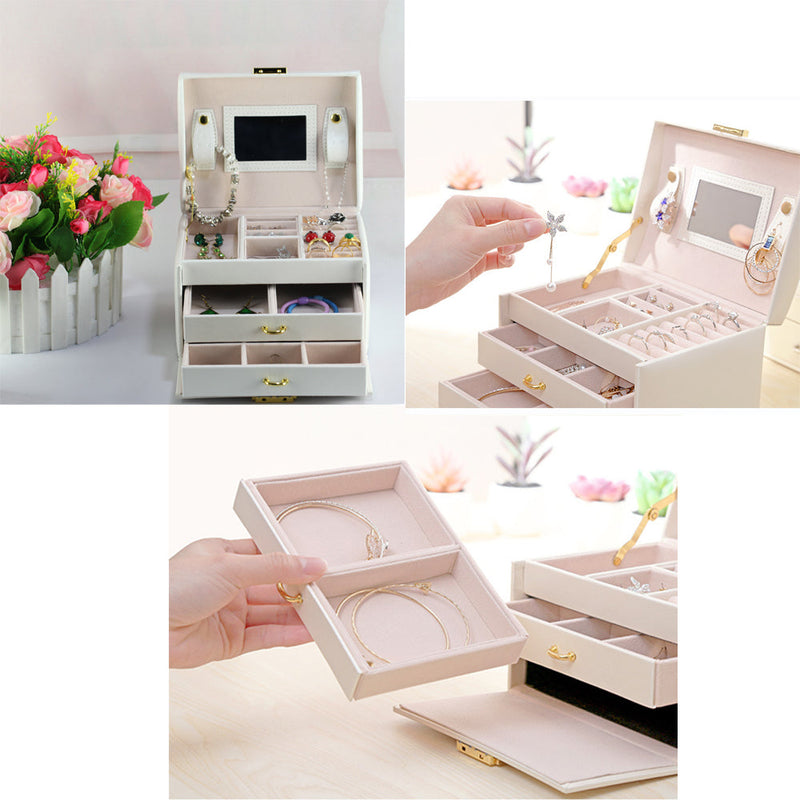 3 Tier Jewelry Lockable Storage Organizer Box