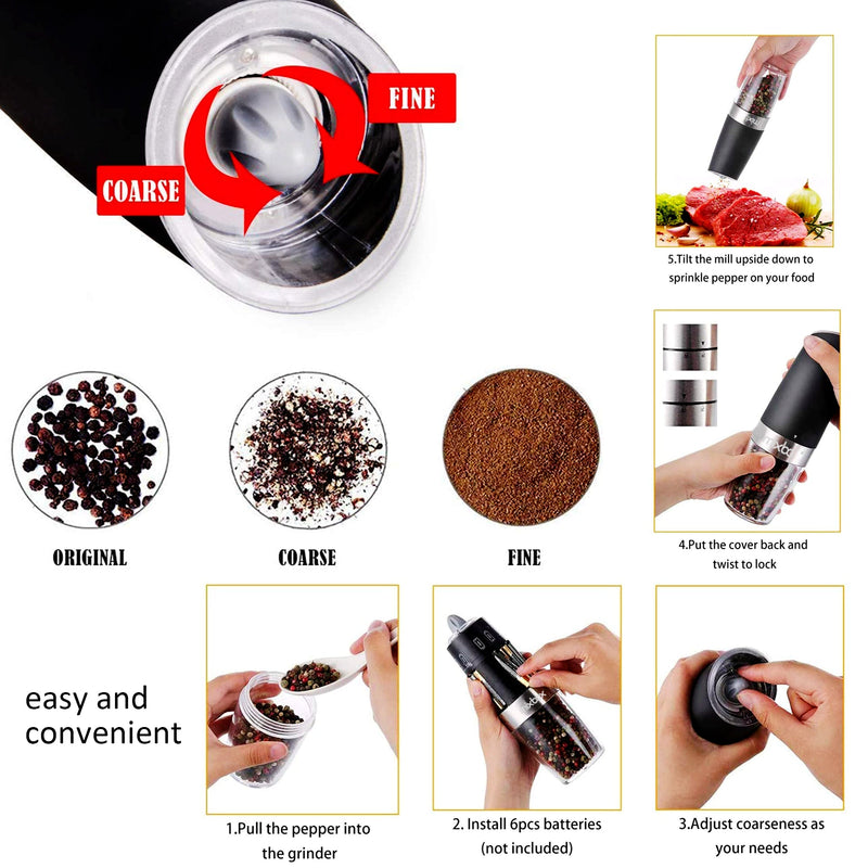 Electric Gravity Salt Pepper Grinder Mill - 2Pcs Set