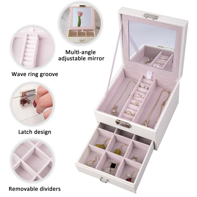 PU Leather 2-Tier Jewelry Storage Organizer Box