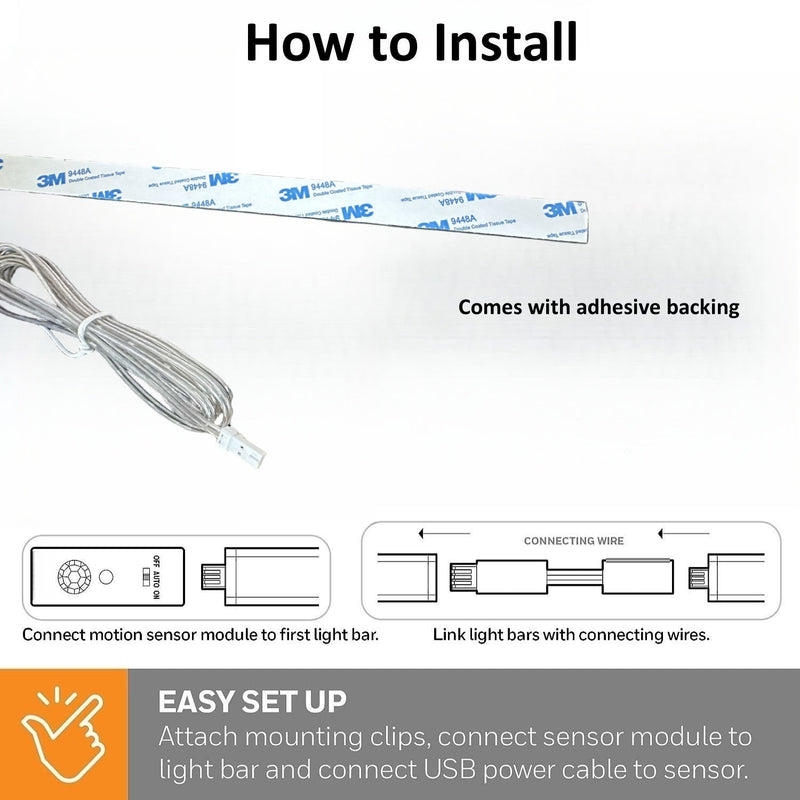 4 Pack 48cm Aluminum Cabinet Shelf Sensor LED Lighting Kit