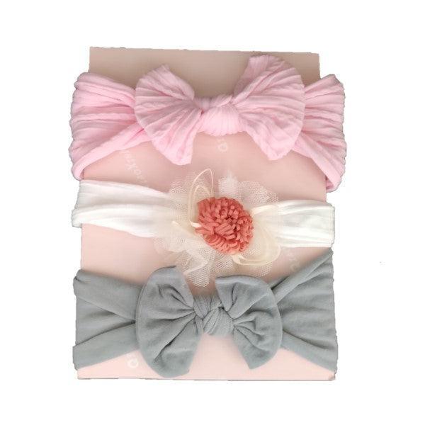 3pc Baby Headband Set â€“ Grey, Pink & Red