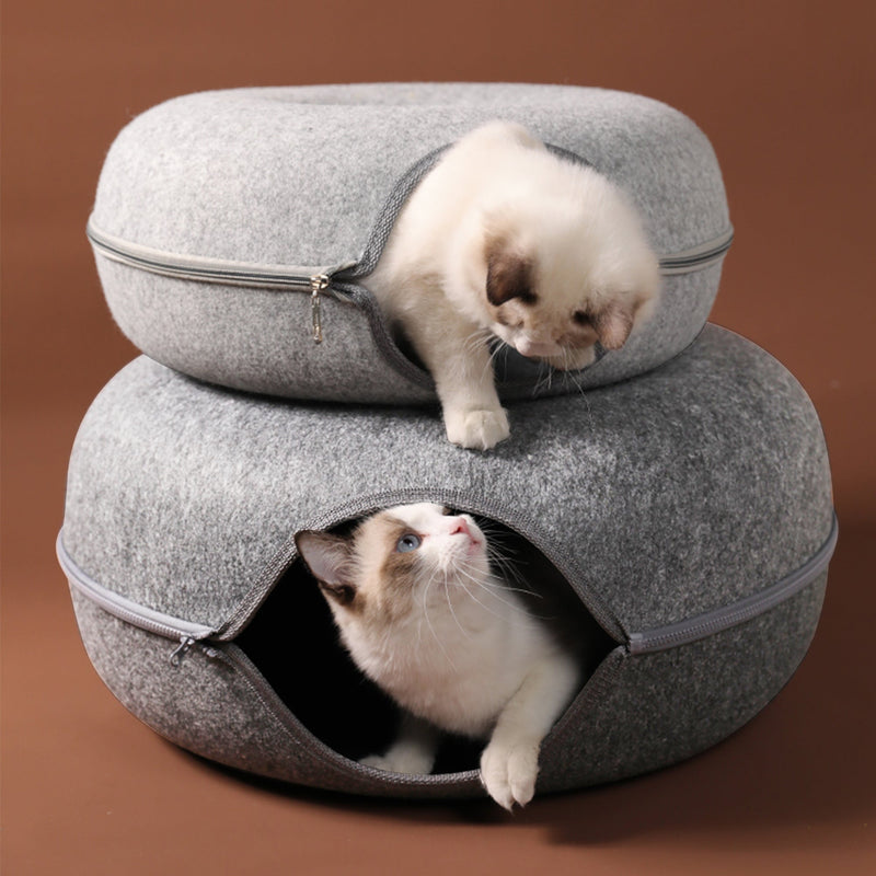 Felt Cat Donut Tunnel Bed Hideaway Cave