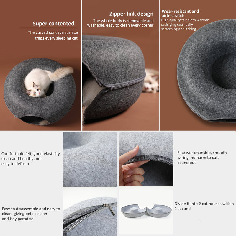 Felt Cat Donut Tunnel Bed Hideaway Cave