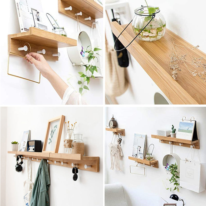 Bamboo Floating Shelf With Hooks