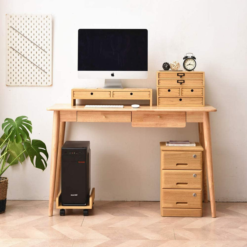 Bamboo Monitor Riser Stand With Drawers