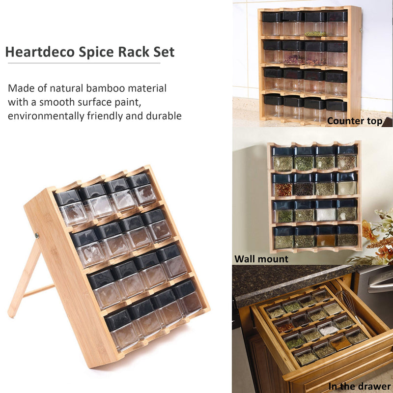 Bamboo Spice Rack & 16 Spice Jars Set