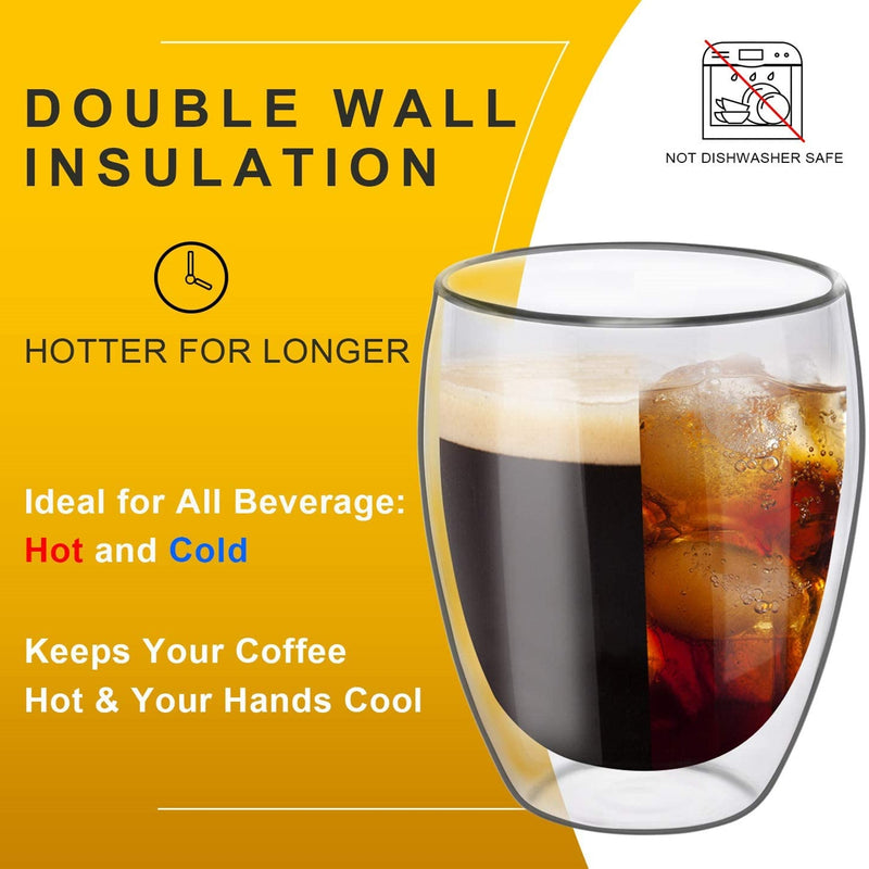 Double Wall Insulated Glass Cappuccino Cups 8.5oz - Set of 6