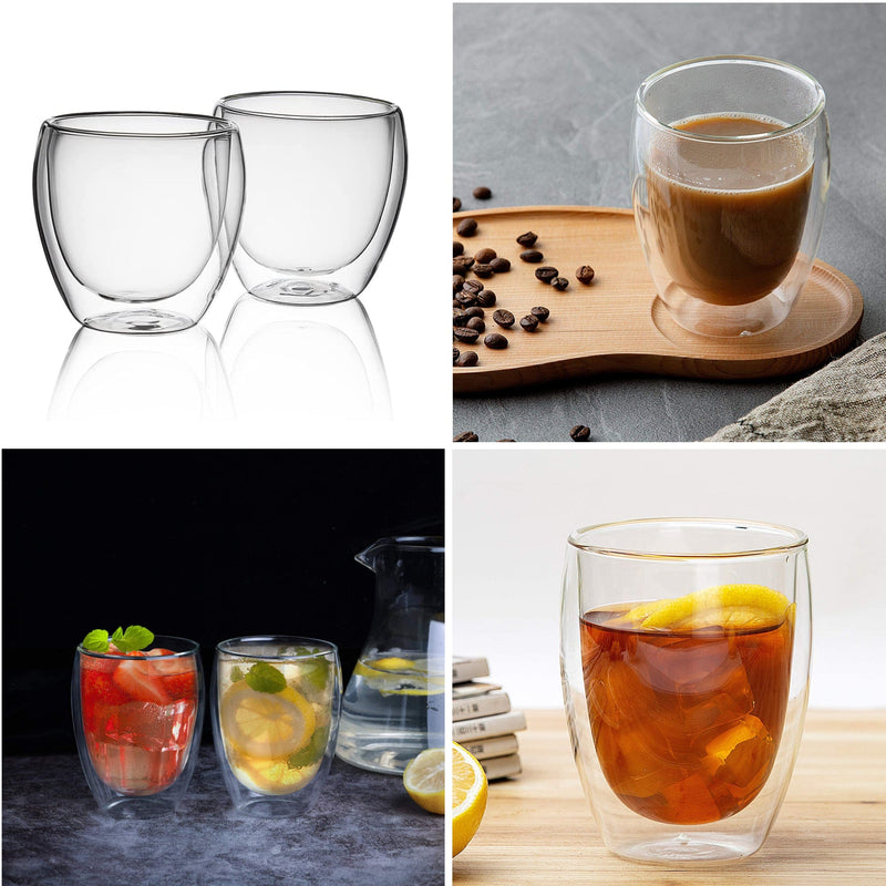 Double Wall Insulated Glass Cappuccino Cups 8.5oz - Set of 6