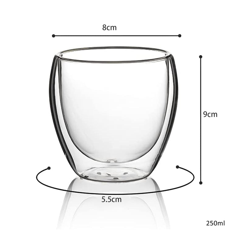 Double Wall Insulated Glass Cappuccino Cups 8.5oz - Set of 6