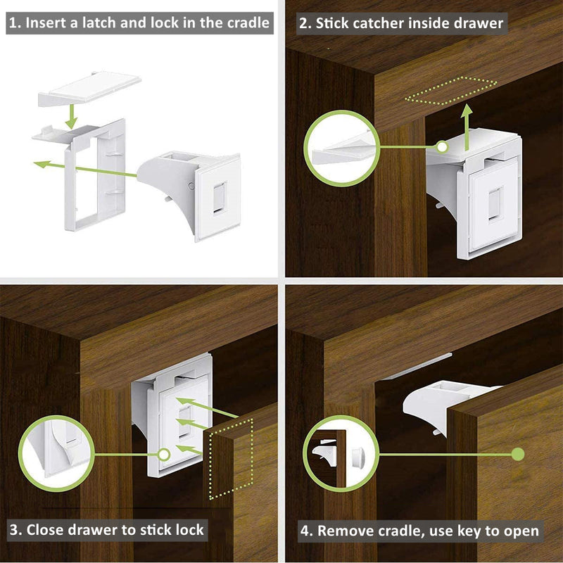 Child Safety Magnetic Cabinet Lock - 4 Locks & 1 Key Set