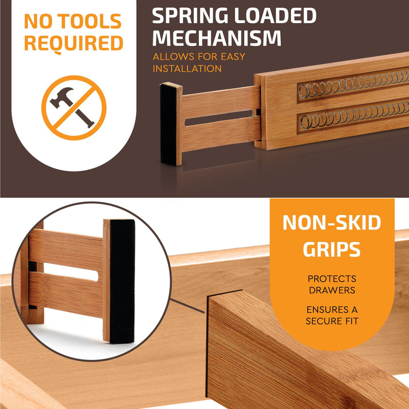 Expandable Bamboo Drawer Dividers - 4Pcs Pack