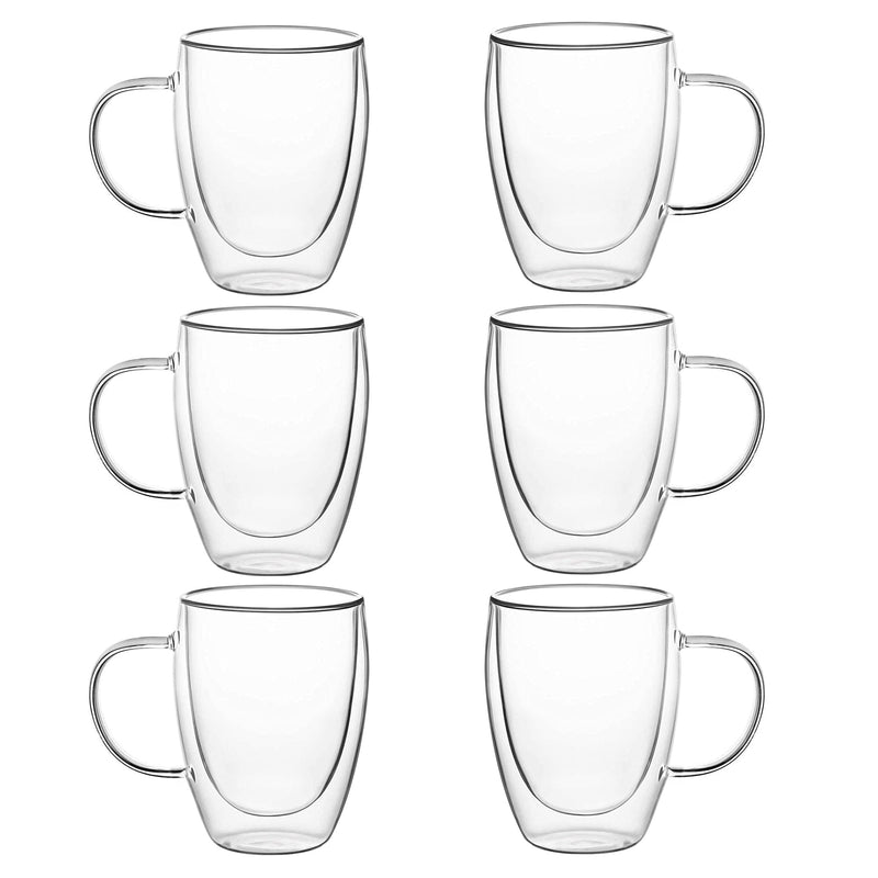 Double Wall Insulated Glass Mugs 310ml - Set of 6