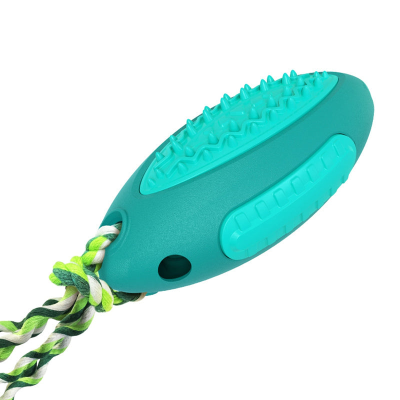 Pet Dog Squeak Chew Toy - Green Rugby