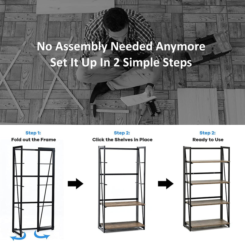 Four Tier Folding Bookshelf Display Rack 125cm x 59cm