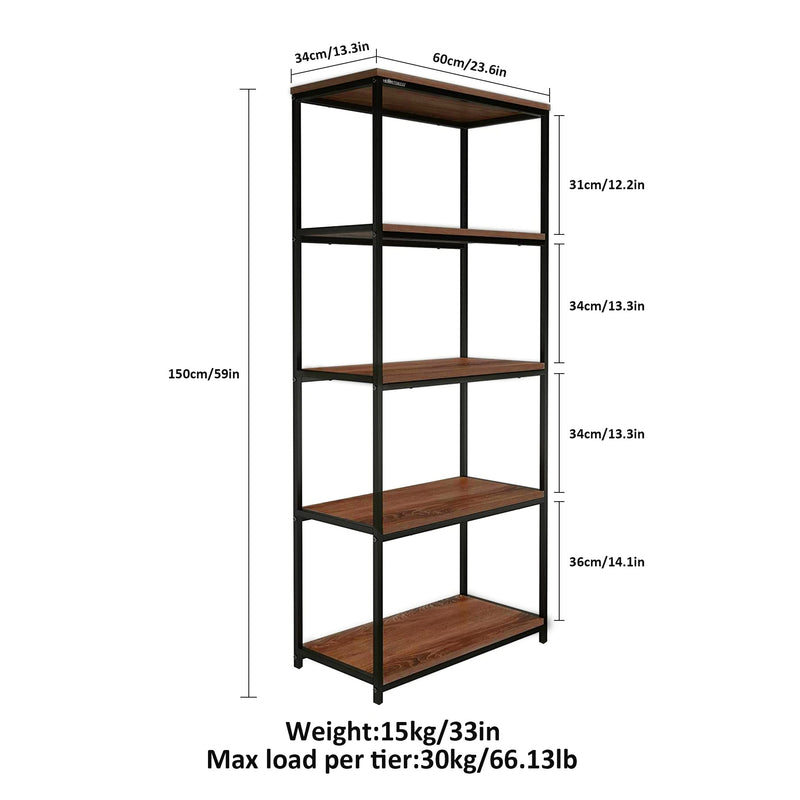 5 Tier Bookshelf Storage Display Rack 150cm x 60cm