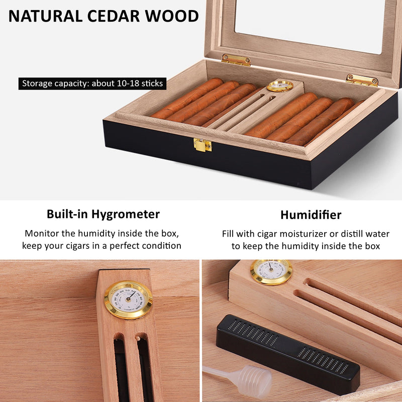 Cedar Wood Humidor Cigar Box and Cigar Cutter Set