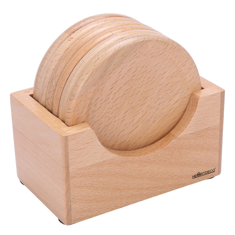 6Pcs Beechwood Coasters With Holder Set