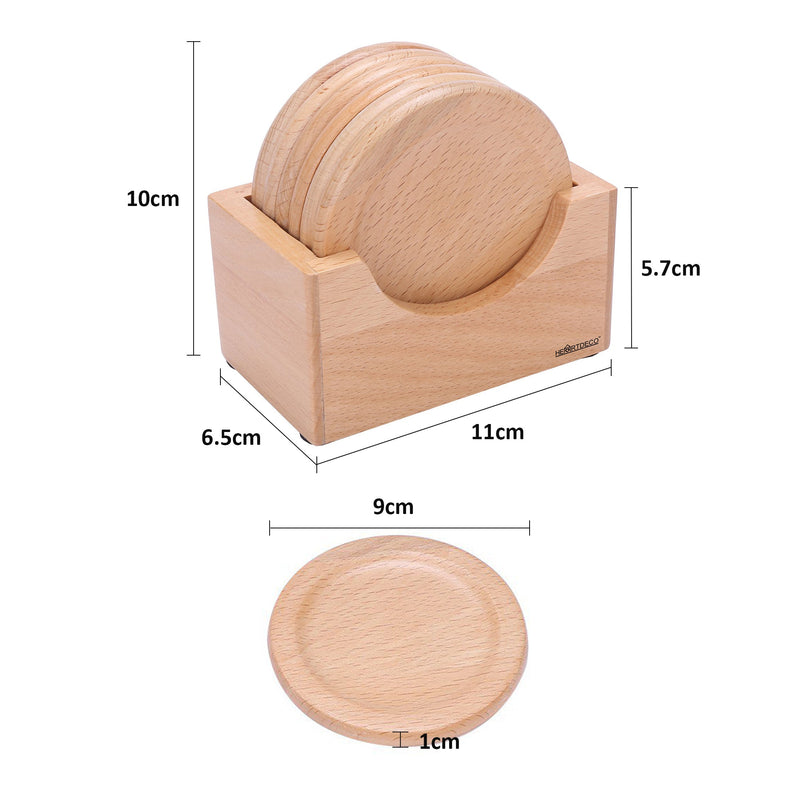 6Pcs Beechwood Coasters With Holder Set