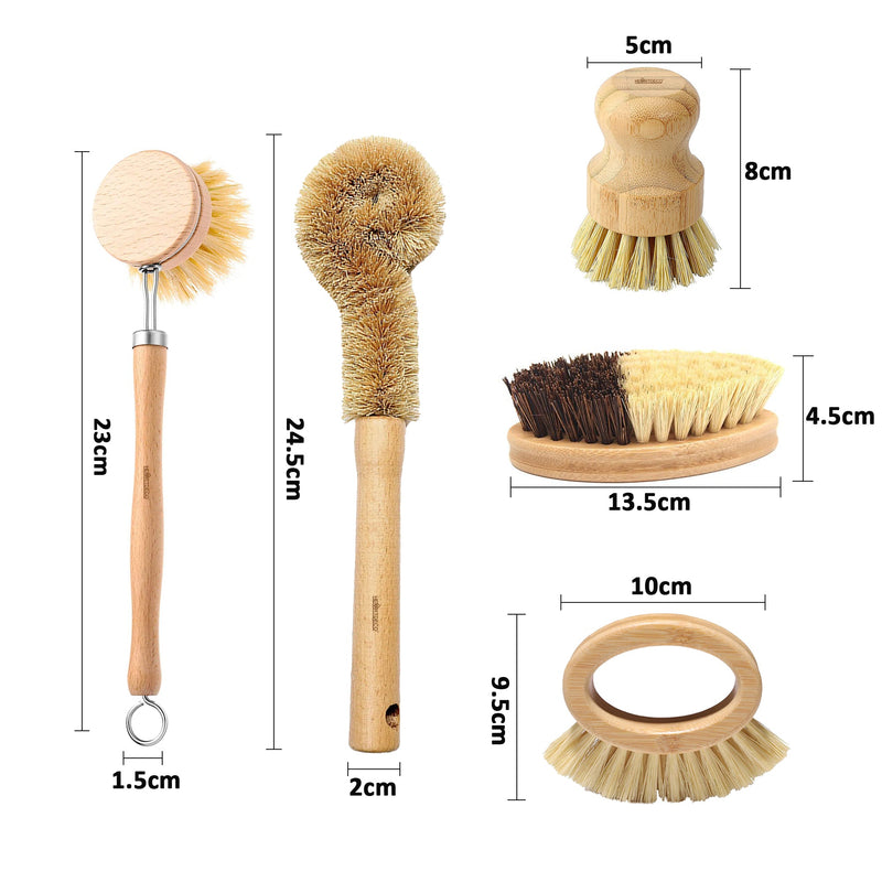 5PCs Bamboo Dish Cleaning Brush Set