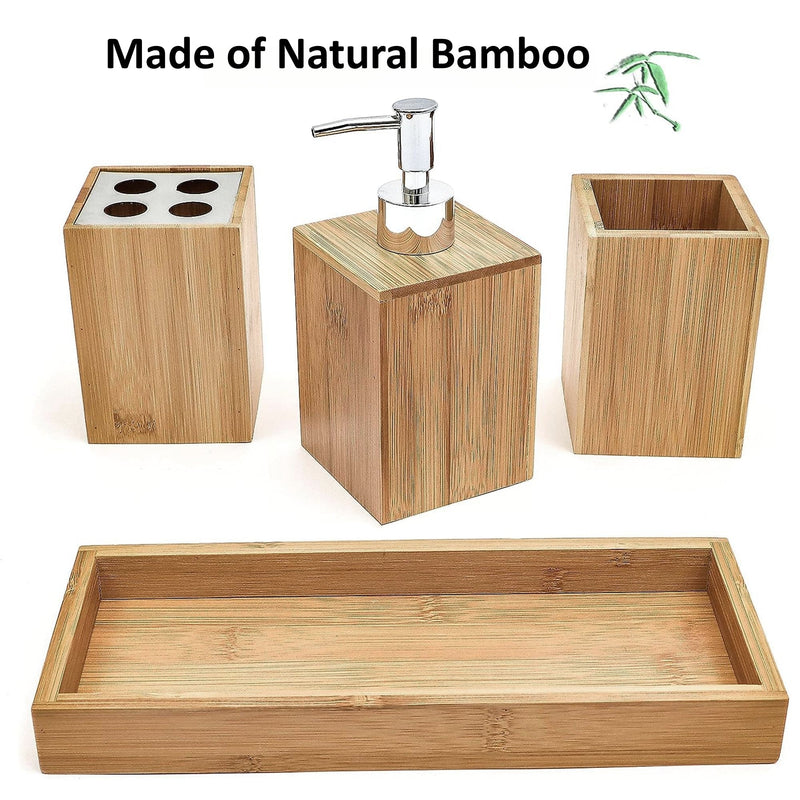 Bamboo Bathroom Accessories Set Soap Dispenser Organizer