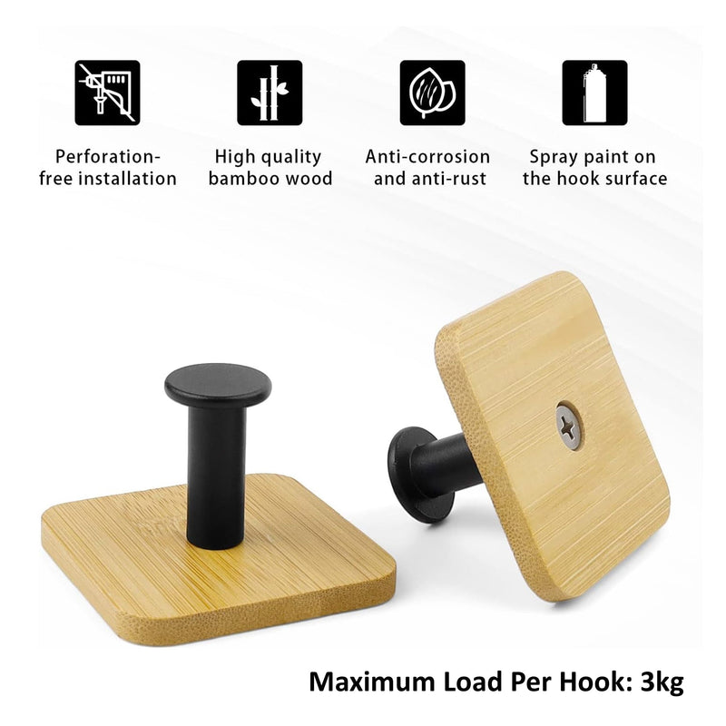 Adhesive Bamboo Wall Hooks 4Pcs Set