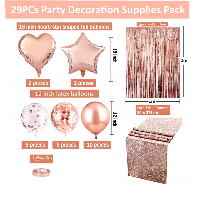 29PCs Party Decoration Pack Balloons Table Runner Foil Curtain