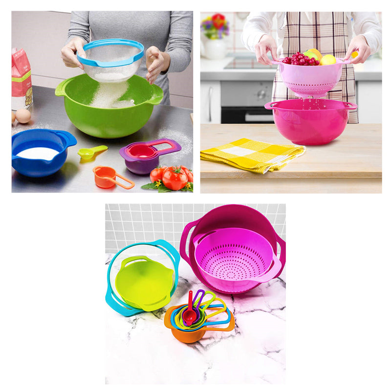 10Pcs Rainbow Mixing Bowl Colander & Measuring Spoons Set