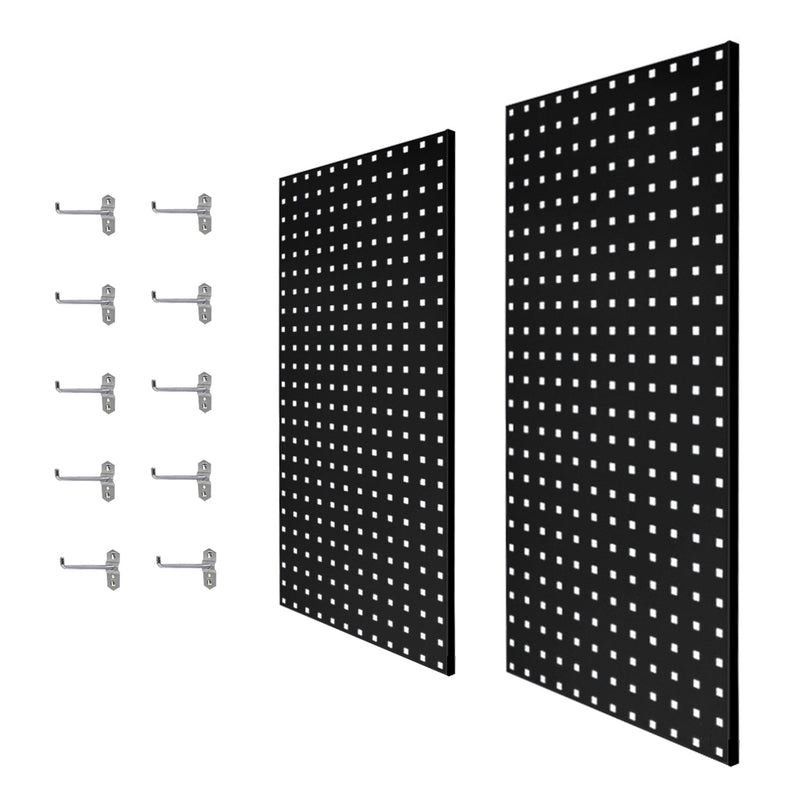 2Pcs Large Wall Mounted Steel Pegboard Panels & 10 Hooks Set