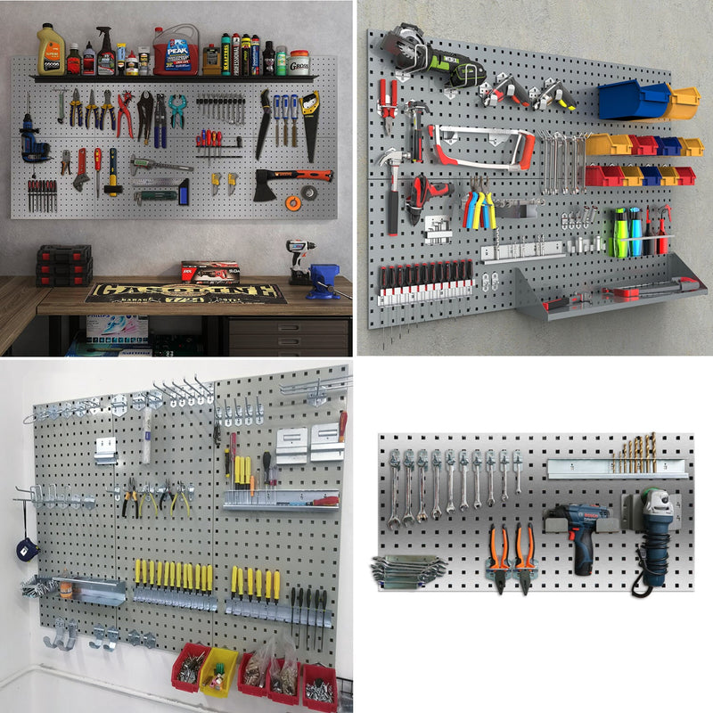 2Pcs Large Wall Mounted Steel Pegboard Panels & 10 Hooks Set