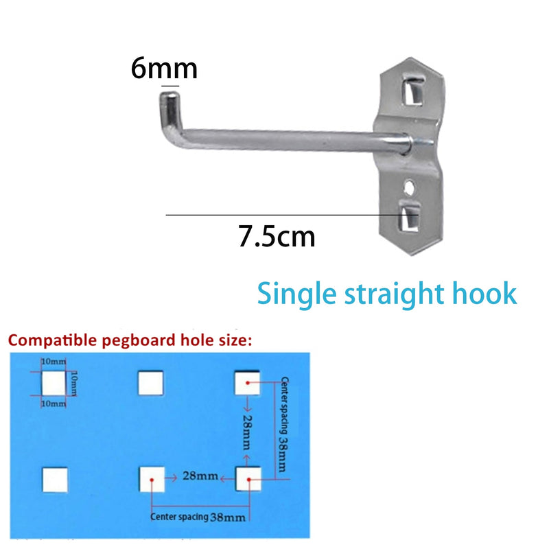 Steel Pegboard Accessory - 10Pcs Straight Hook Set