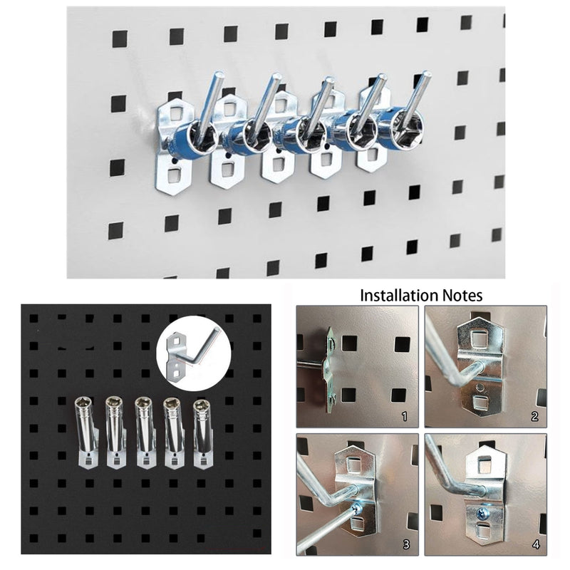 Steel Pegboard Accessories - 10 Pcs Angled Hooks