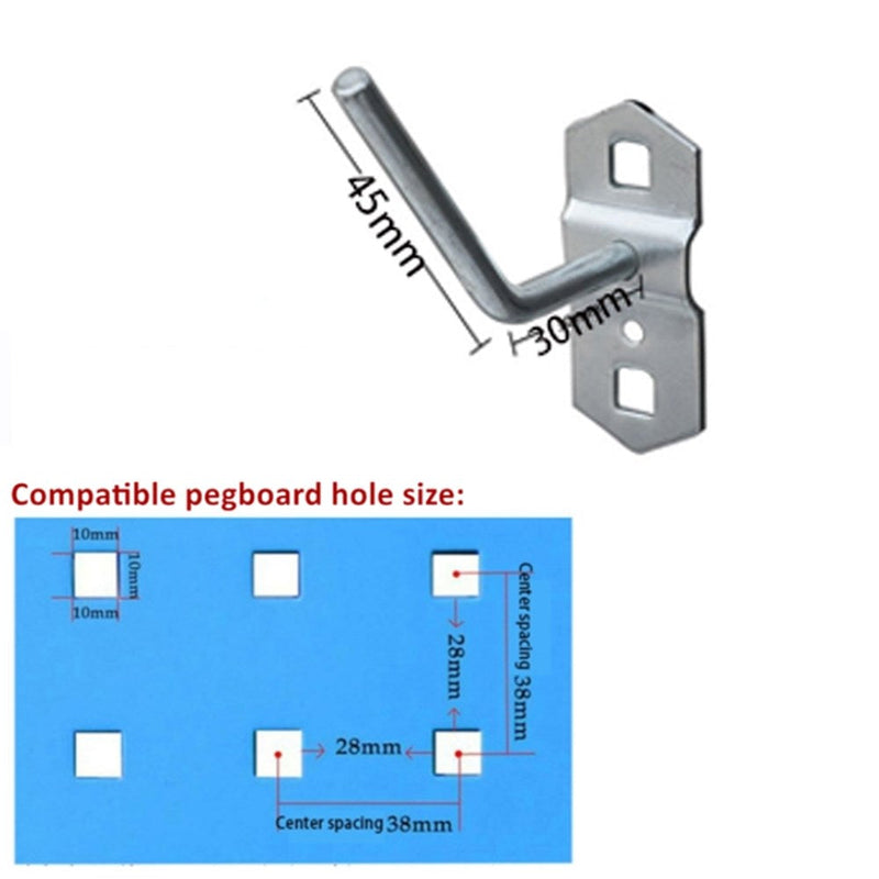 Steel Pegboard Accessories - 10 Pcs Angled Hooks