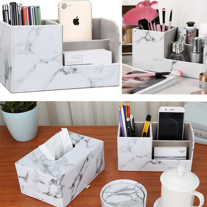 PU Marble Pattern Napkin Tissue Box & Desk Organizer Set