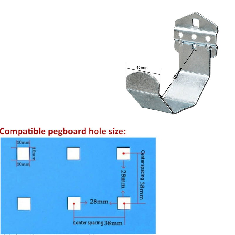 Steel Pegboard Accessories - 4Pcs Rod Hooks Brackets Set