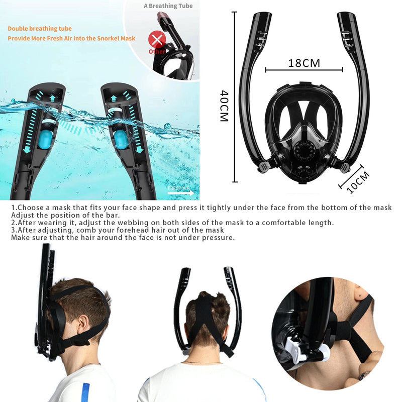 Double Tube Full Face 180?? Panoramic Snorkel Mask