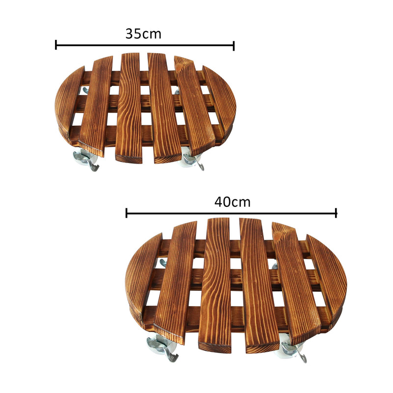 2Pcs Wooden Plant Caddy Trolley Roller