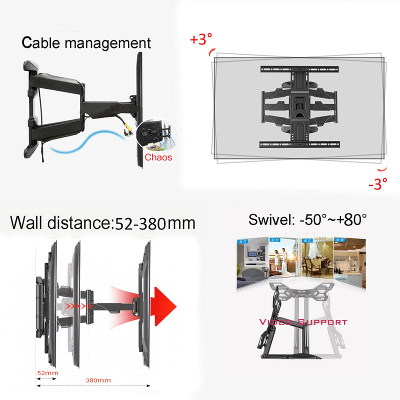 Universal Full Motion Swivel Dual Arm TV Wall Mounting Bracket For 40-70 Inch